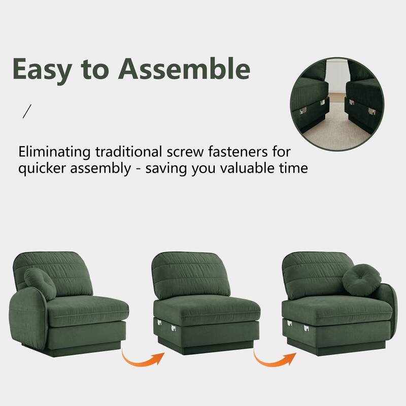 GDFStudio Sylvie Ashworth Chenille Cloud U-Shaped Loveseat Sofa with Movable Ottomans, Deep Seat