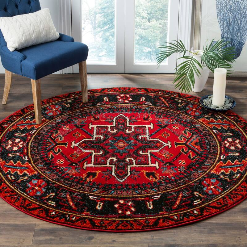 SAFAVIEH Vintage Hamadan Jaroslava Oriental Rug - 5'3" Round - Red/Multi