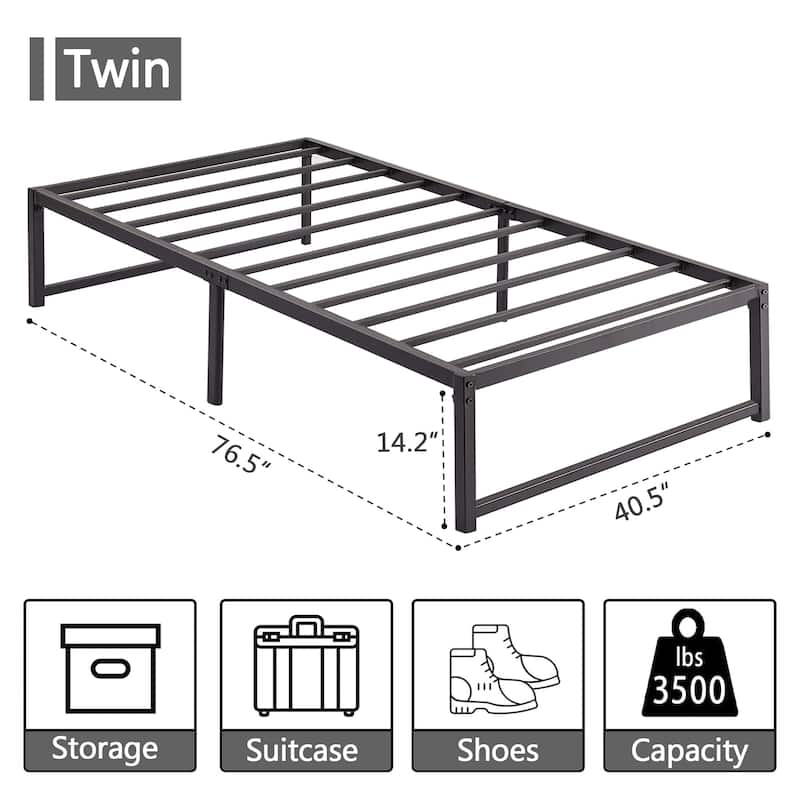 14.2-Inch Twin Size Metal Platform Bed Frame Heavy Sturdy Slat