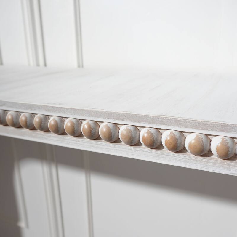 59" Wood Console Table with Waterfall Design and Beaded Trim for Entryway, Living Room, Corridor