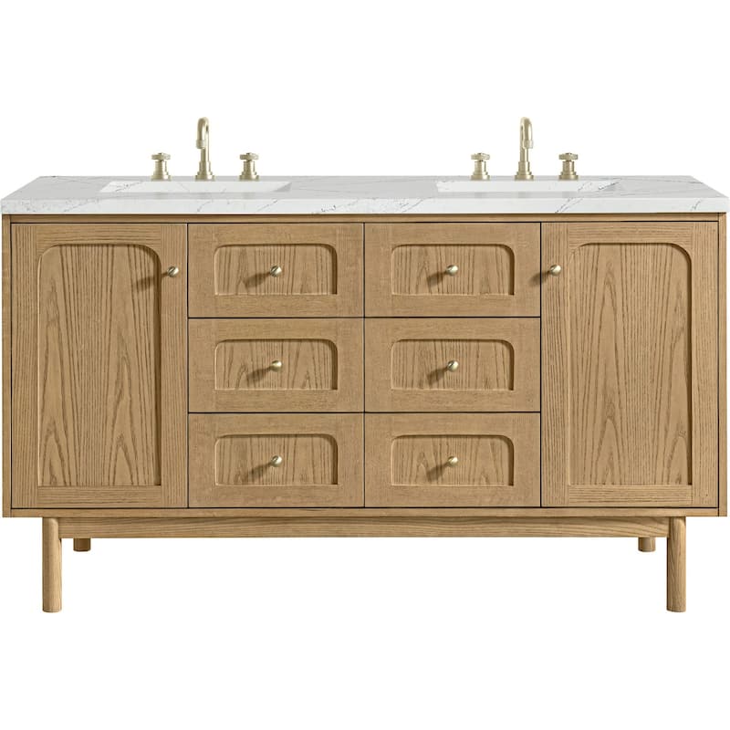 James Martin Vanities 545-V60D-FENC Laurent 60" Wall Mounted or Free - Light Natural Oak - Oak Finish