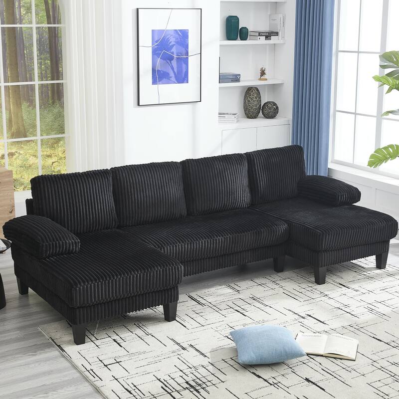 Symmetrical Corduroy Double Chaise Couch U-shaped Sectional Sofa