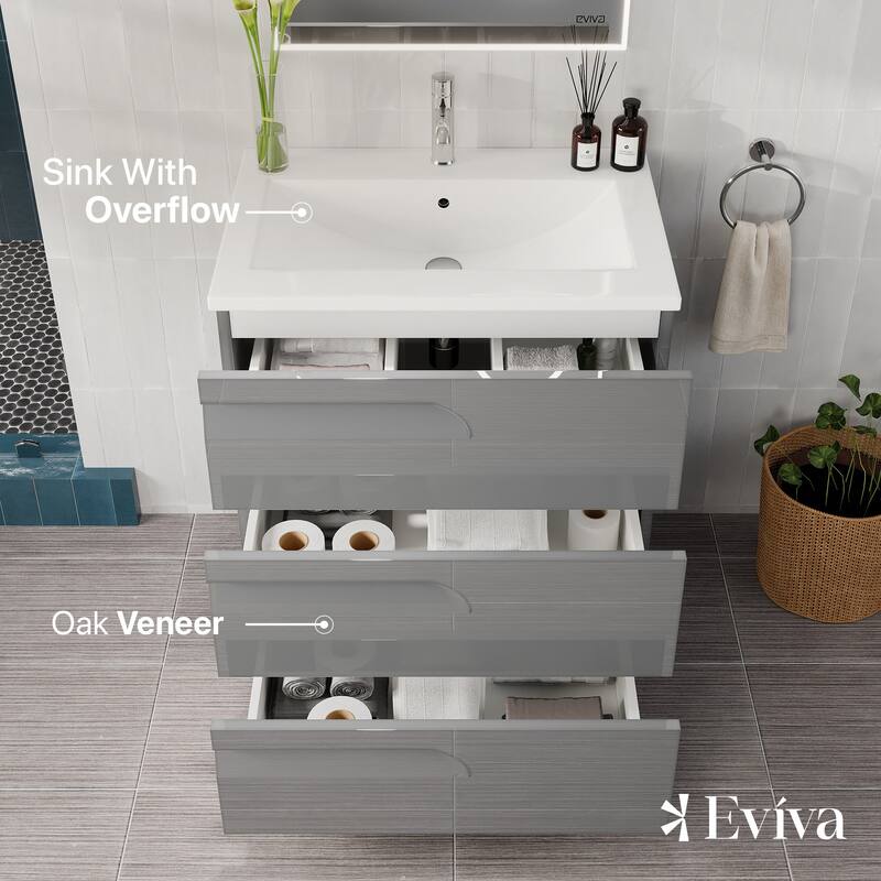 Eviva Joy 28"W Bath Vanity with Porcelain Top & Integrated Sink