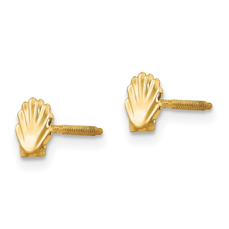 Curata Solid 14k Yellow Gold Childrens Shell Screw-back Earrings (5mm) - Orange
