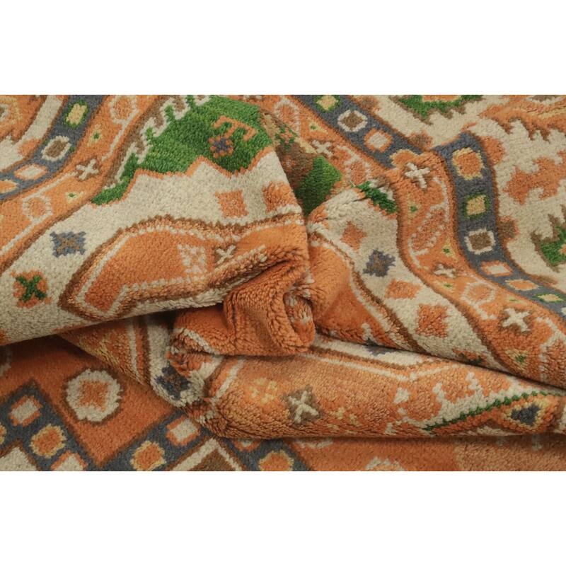 Handmade Geometric Kazak Indian Area Rug Handmade Wool Carpet - 11' 10'' X 8' 9''