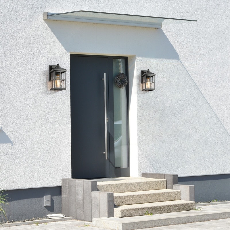 Bern 1-Light Black Square Outdoor Sconce Glass Wall Lights - L 5"x W 6.5"x H 9.5"