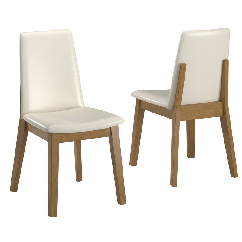 Harstad Wood Finish White Vegan Leather Dining Chair (Set of 2) by iNSPIRE Q Modern - Oak Wash