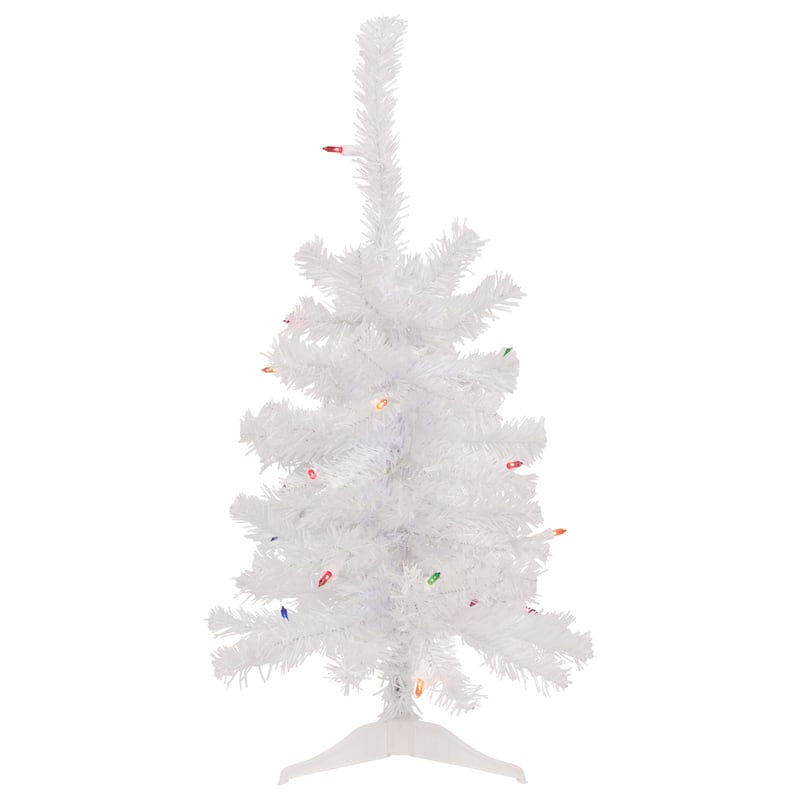 2' Woodbury White Pine Slim Artificial Christmas Tree, Multi Lights - 2 Foot
