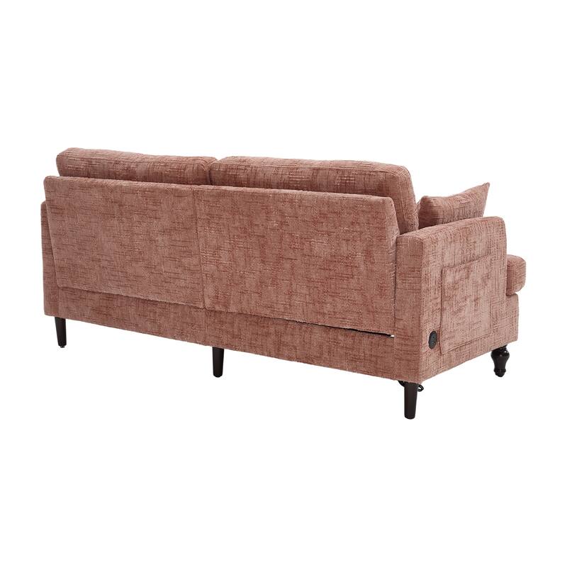 Modern Style Chenille 2-Seater Wood-Legged Sofa With Led Light, Usb Charging Port And Storage Bag Living Room Bedroom Study Room