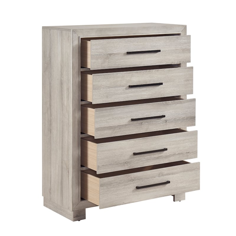 Bedroom Furniture Gray Finish Bed Chest Nightstand 3pc Set