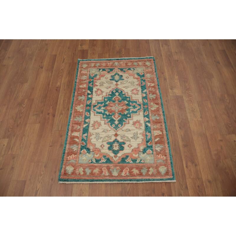 Hand Knotted Oriental 100% Wool Carpet Transitional Floral Beige & Ivories Oushak Area Rug - 3' 0'' X 2' 0''