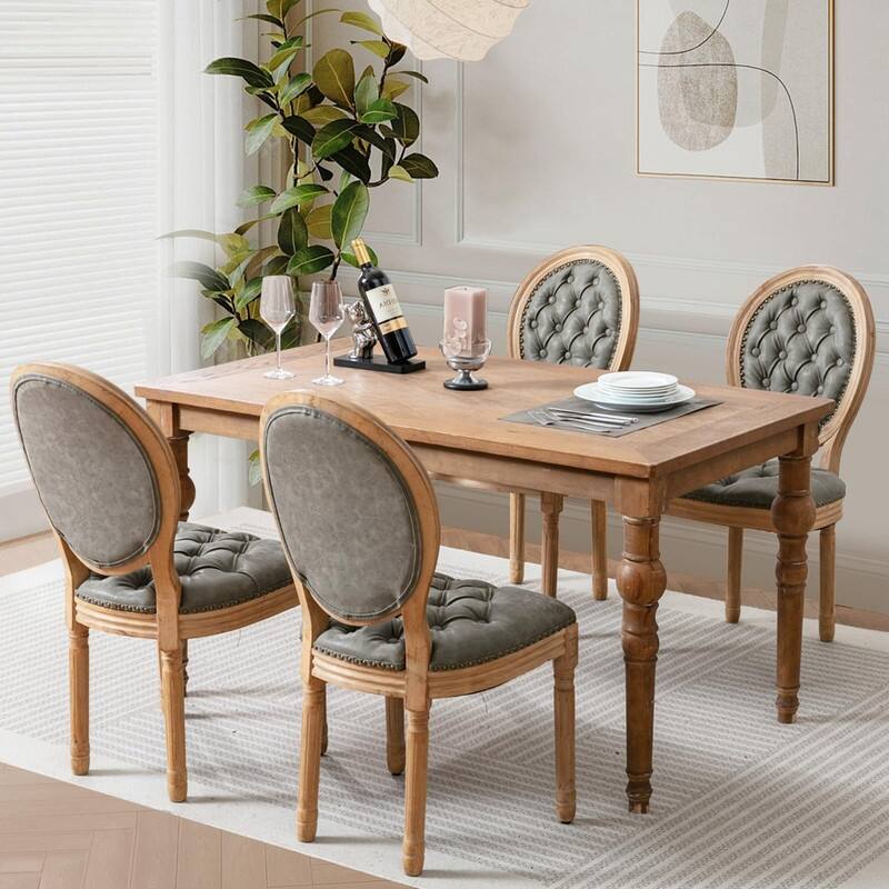 Upholstered French Style Nailhead Dining Chairs(Set of 4) - Green Leather