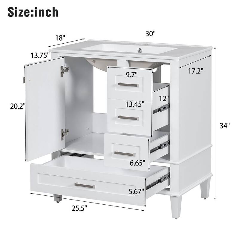 30" Bathroom Vanity With Sink, Solid Wood Bathroom Storage Cabinet