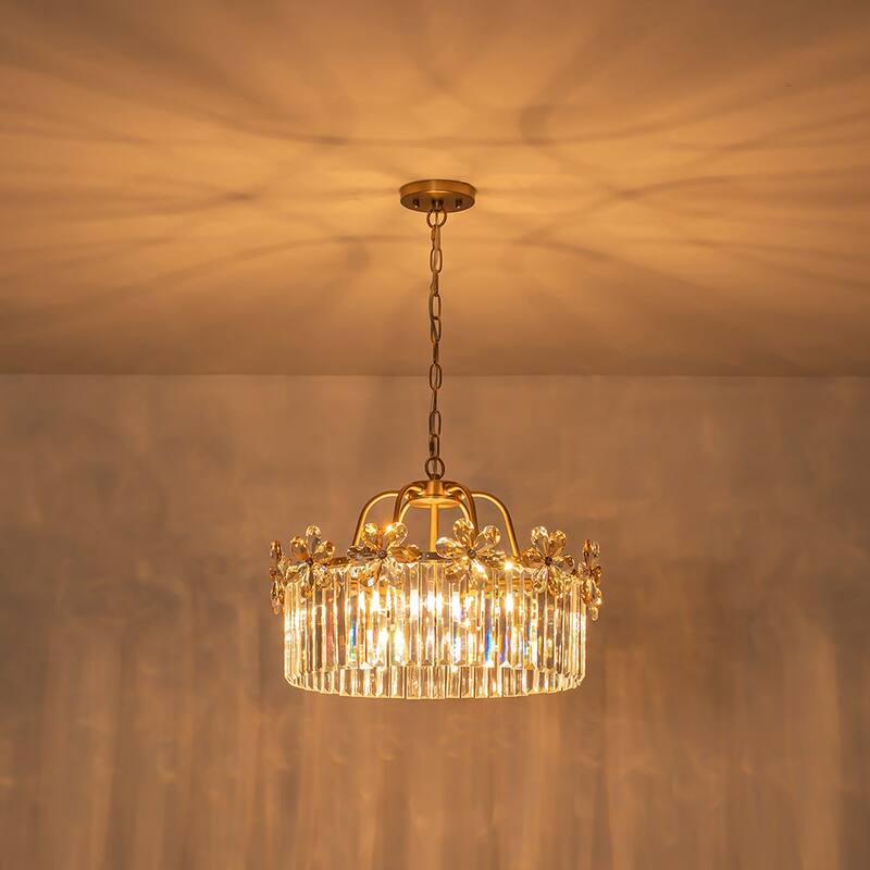 Ornate Glam 6-Light Crystal Flowers Drum Pendant - 19.7 in