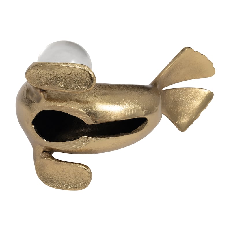 Sagebrook Home 7 Inches Gold Metal Sea Lion Figurine with Acrylic Ball - 7" x 5" x 7"