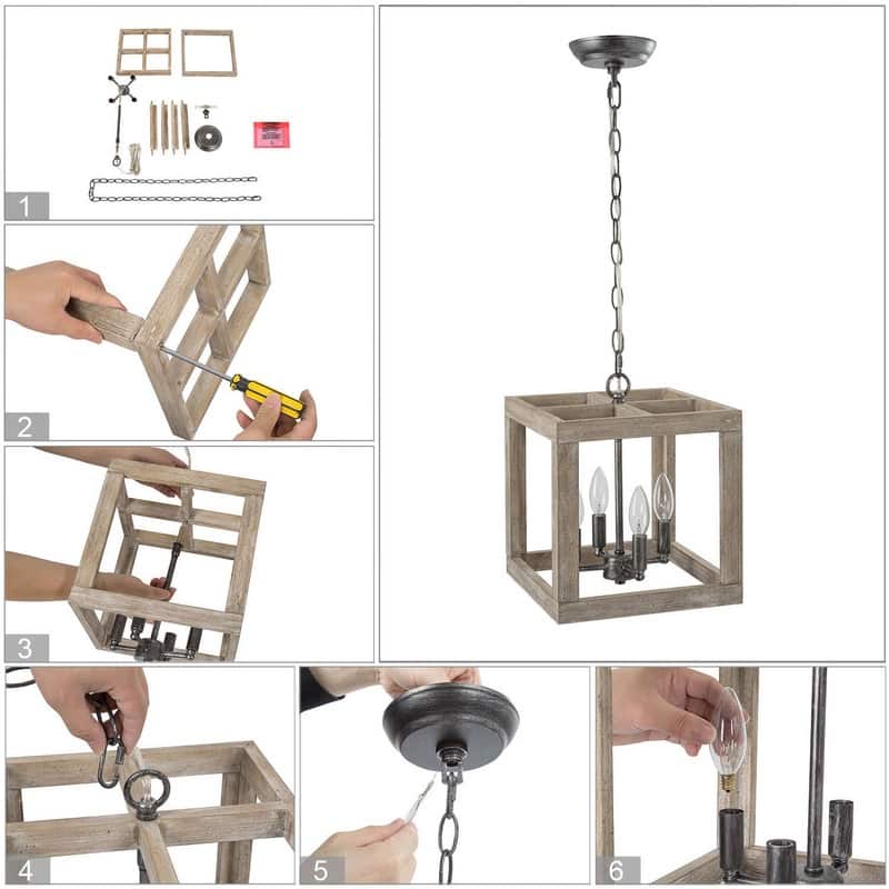 Farmhouse Pendant Lights Rustic 4-light Distressed Wood Ceiling Light for Kitchen Island - D11" x H72"