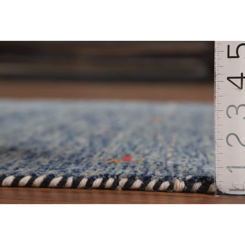 Hand Knotted Oriental 100% Wool Carpet Tribal Stripe Navy Blue & Blues Gabbeh Area Rug - 5' 10'' X 4' 0''