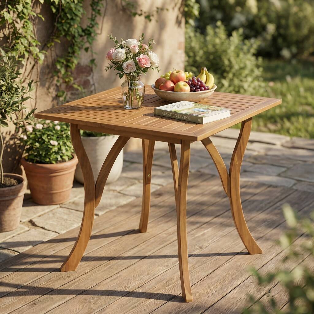 Outdoor Acacia Wood Square Dining Table, Natural brown - 23.15
