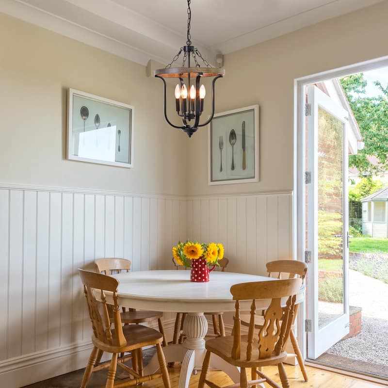 4-Light Candle Accents Rustic Cage Chandelier for Dining Room Kitchen Island