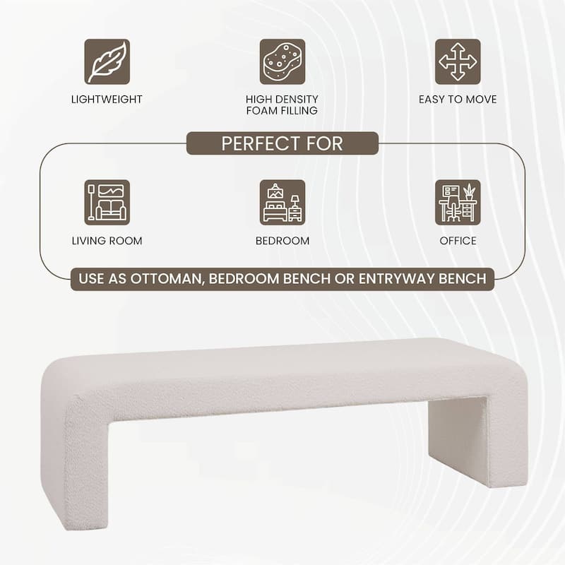 LeisureMod Vint 63" Wide Upholstered Rectangular Accent Bench in Boucle/Velvet for Living Room Bedroom Home Office