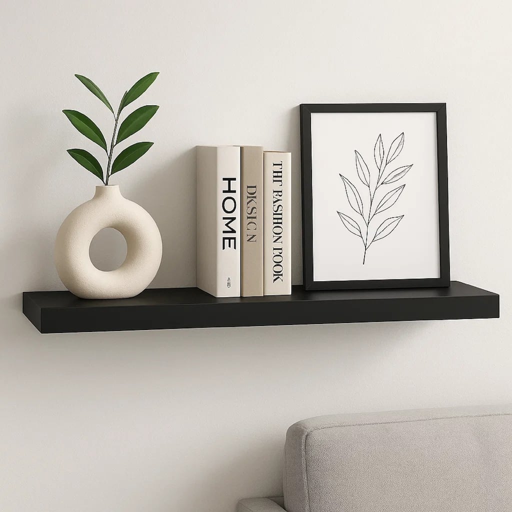Zyno Wall Shelf, 32 Inch, Matte Black MDF Body, Modern Design