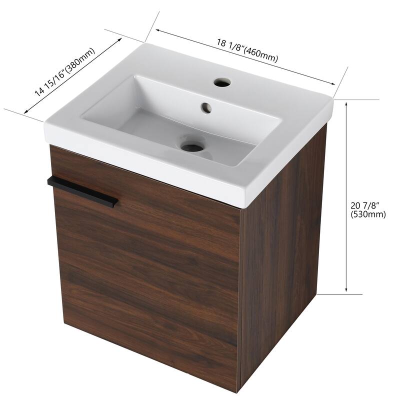 Bathroom Vanity With Sink In 16/18 Inch, Floating Bathroom Vanity With Soft Close Door