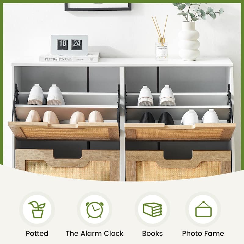 Ail 16 Pair Stackable Shoe Storage Cabinet 3 Layer - 9.4"D x 39.4"W x 34.6"H