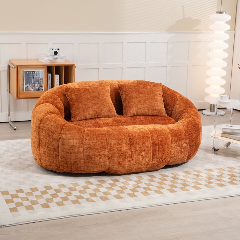 Modern Chenille 2-Seater Bean Bag Chair with 2 Pillows