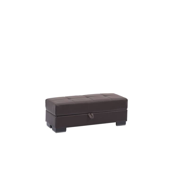 HomeRoots 50" Brown Faux Leather Tufted Storage Ottoman