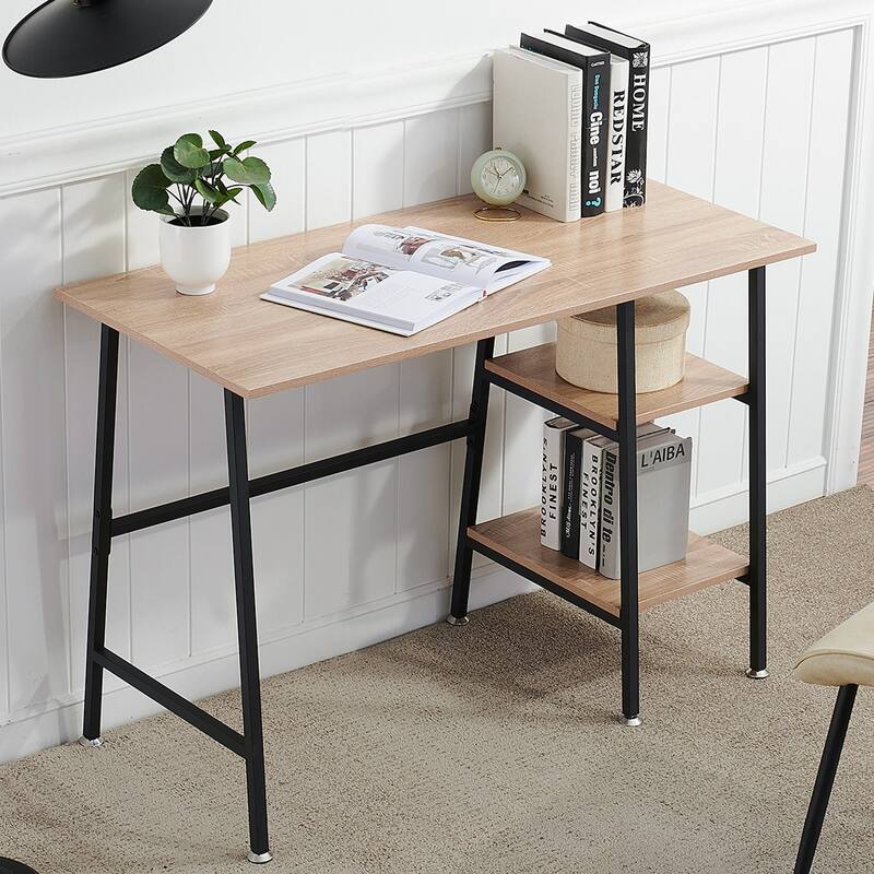 VECELO Small Gaming Computer Desk Home Office Desk with Storage Shelves Writing Table Small computer desk