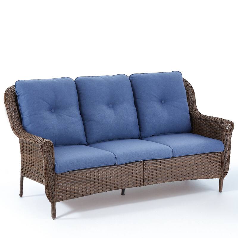 3-Seat Outdoor Patio Sofa Couch Brown - Blue