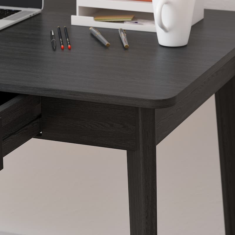 Timechee Black Wooden Computer Desk, 39" Writing Desk with 2 Drawers