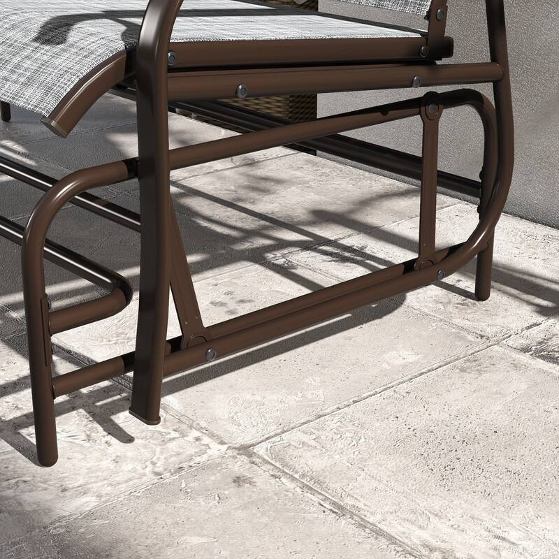 Outdoor Glider Bench with Center Table, Metal Frame Patio Loveseat with Breathable Mesh Fabric and Armrests
