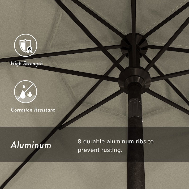 California Umbrella 9' Sunset Series Patio Umbrella Bronze Aluminum Frame and Ribs, Crank Lift Auto Tilt, Pacifica Pacific Blue