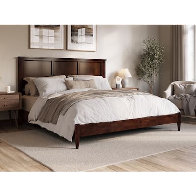 King Size Platform Bed - Solid Wood Low Profile Bed Frame - Modern Chic Design - Walnut Finish