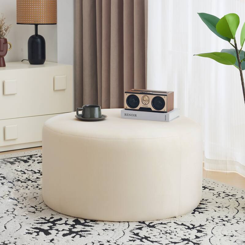Olias Velvet Upholstered Round Ottoman by Christopher Knight Home - New Velvet+Pine+Plywood - Cream