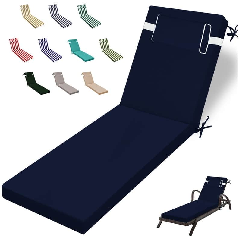 Outdoor Chaise Lounge Cushion, Thicken Waterproof Replacement Back Chaise Cushions for Pool, Sand Beach