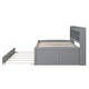 preview thumbnail 15 of 43, Light Grey Full Size Wooden Captain Bed with Bookshelves, Drawers, and Trundle