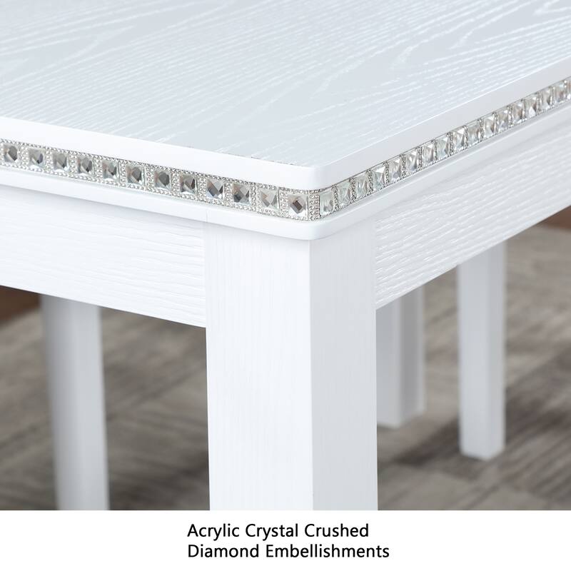 Wooden Dining Square Table, Kitchen Table for Small Space, 4 Person Counter Height Table, White