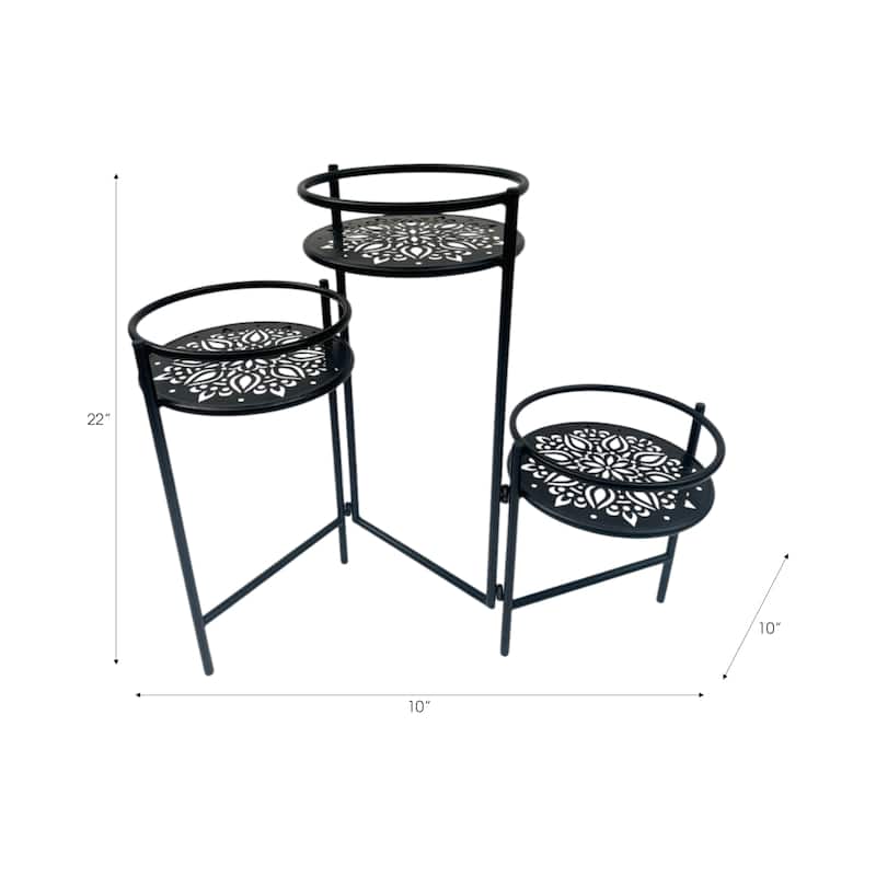 Metal Plant Stand Folding 3-Tier Mandala Tiered Display - 22" Black - 10" x 10" x 22"