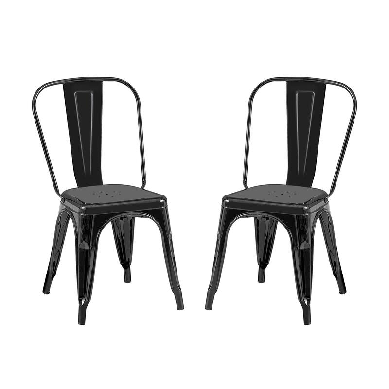 18" Modern Industrial Metal Stackable Black Dining Chair, 2PCS - 18" W X 18" D X 33" H