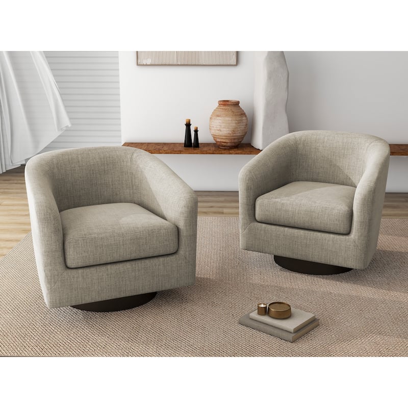 2 Set Round Barrel Chair 360-Degree Swivel Accent Chairs - 28.26" x 25.32"x 26.55" - Light Brown(Linen)