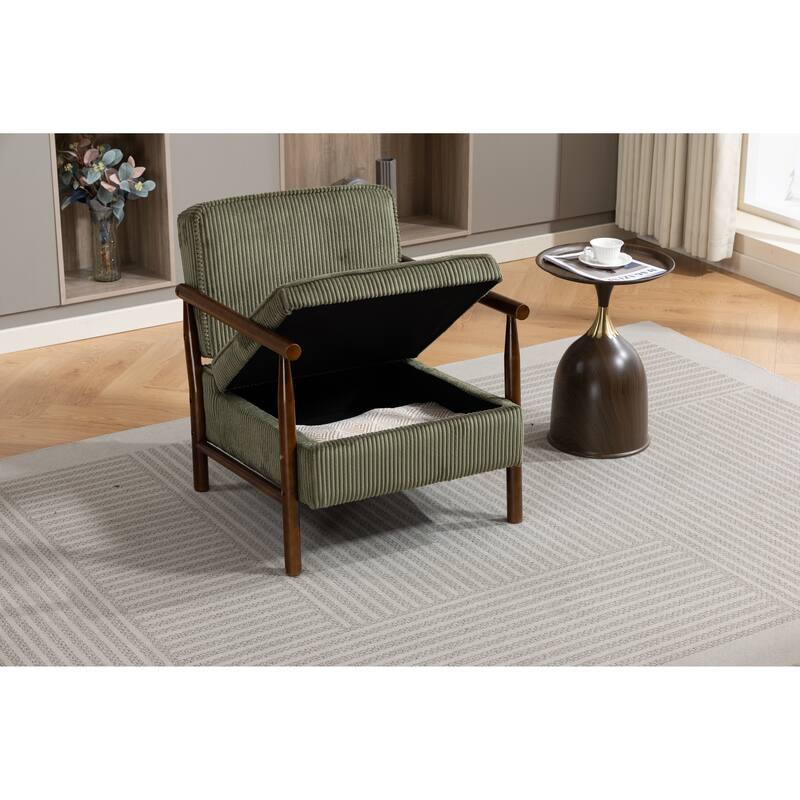 Storage Chair,Mid Century Modern Accent Chair with Wood Frame, Upholstered Living Room Chairs with Waist Cushion