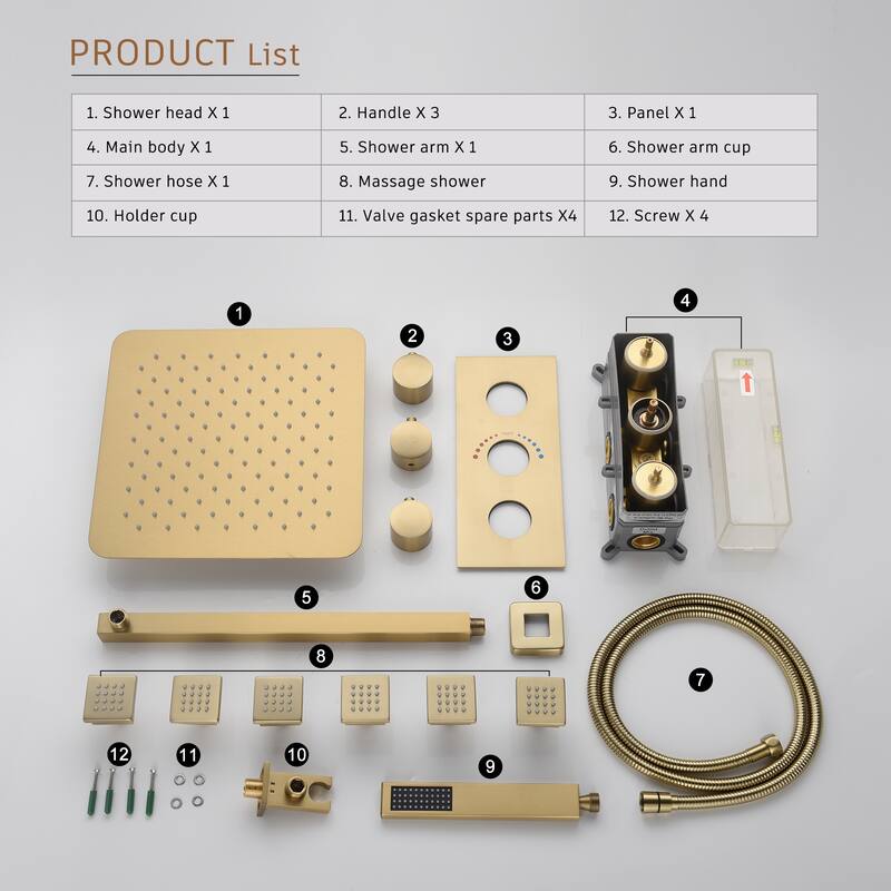 3 Functions Wall Mount Thermostatic Shower Faucet