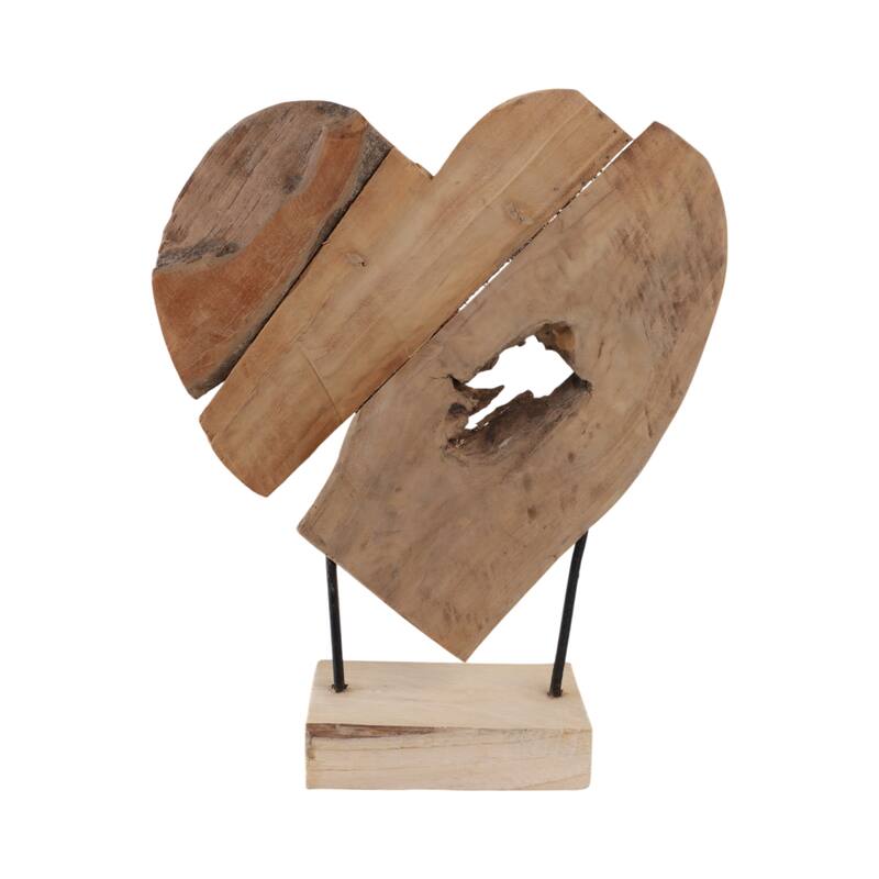 Rustic Wood Sculpture Carved Heart On Stand Design - 20" Brown - 16" x 5" x 20" - Brown - 16" x 5" x 20"
