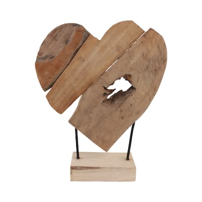 Rustic Wood Sculpture Carved Heart On Stand Design - 20" Brown - 16" x 5" x 20"
