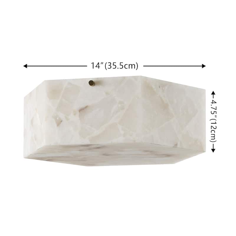 SAFAVIEH Iana 2 Light 14-inch Alabaster & Metal Semi-Flush Mount - 14"W x 14"D x 5"H