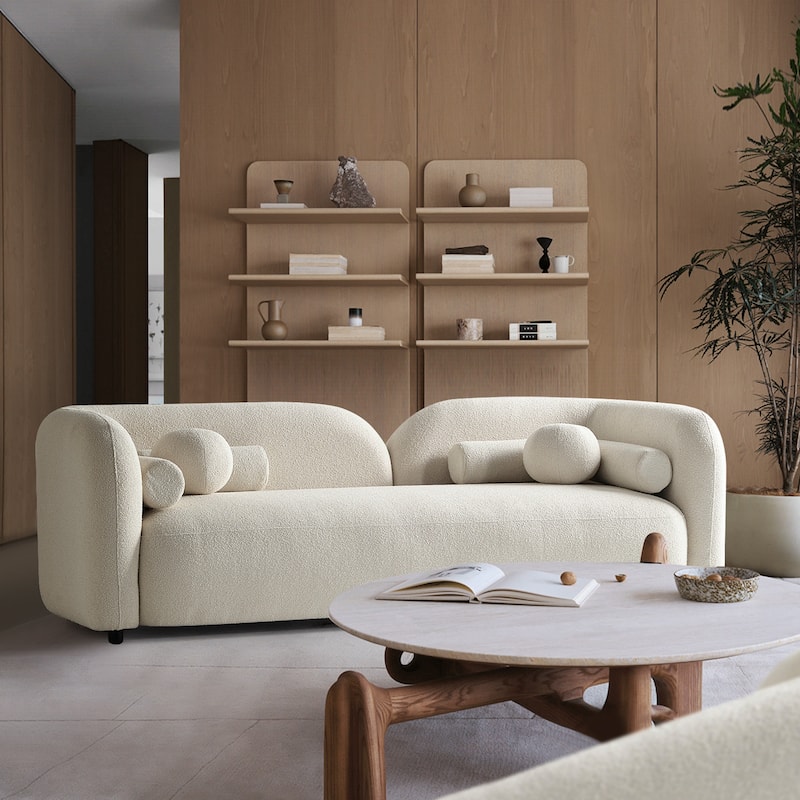 Milet Luxury Modern Boucle Fabric Curved Arm Sofa - Ivory