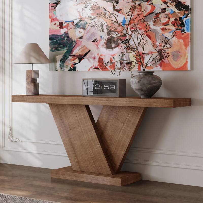 66" Mid-Century Modern X-Leg Console Table with Wood Veneer for Small Space - Walnut