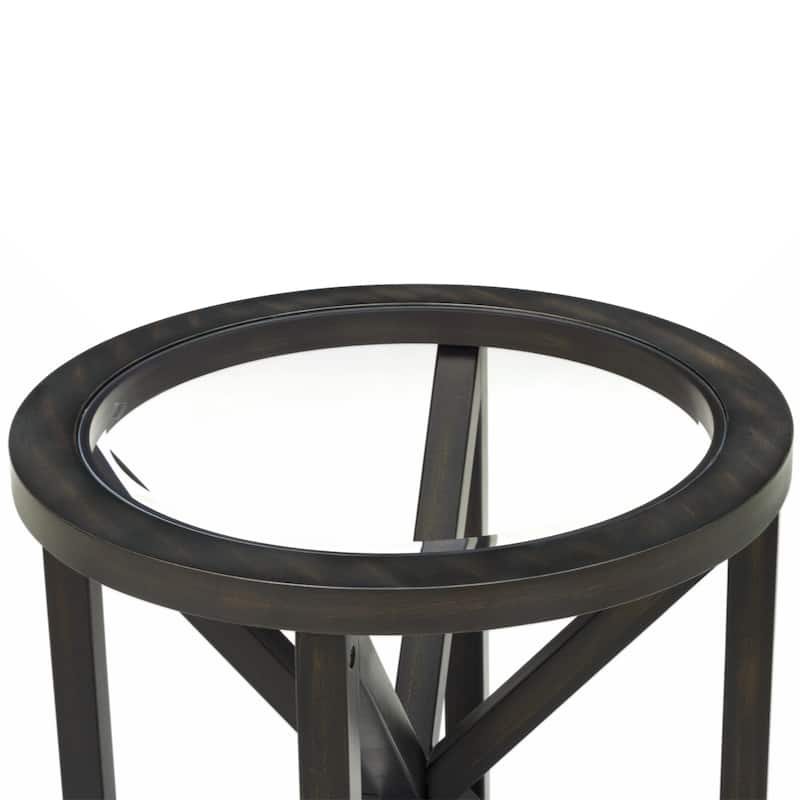 Tempered glass coffee table solid wood base round transparent glass top modern living room terrace study coffee table